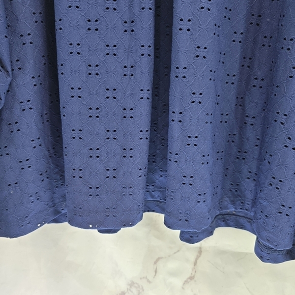 Catherines Shirt Womens 3X 26 28 Navy Blue Blouse Ruched Crochet Eyelet - Picture 8 of 12